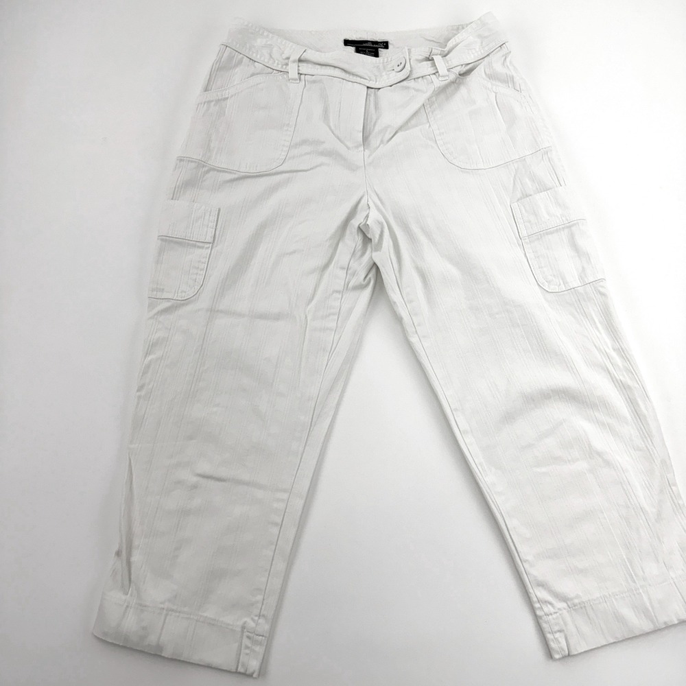 Willi Smith Womens White Cargo Capri Pants Size 6 Striped Utility Crop Stretch